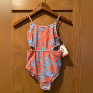 Salt Life Girl’s  Coral And Blue Jungle Pattern One-Piece Swimsuit NWT